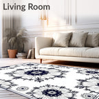 Dark Blue Floral Mandala Pattern Rug