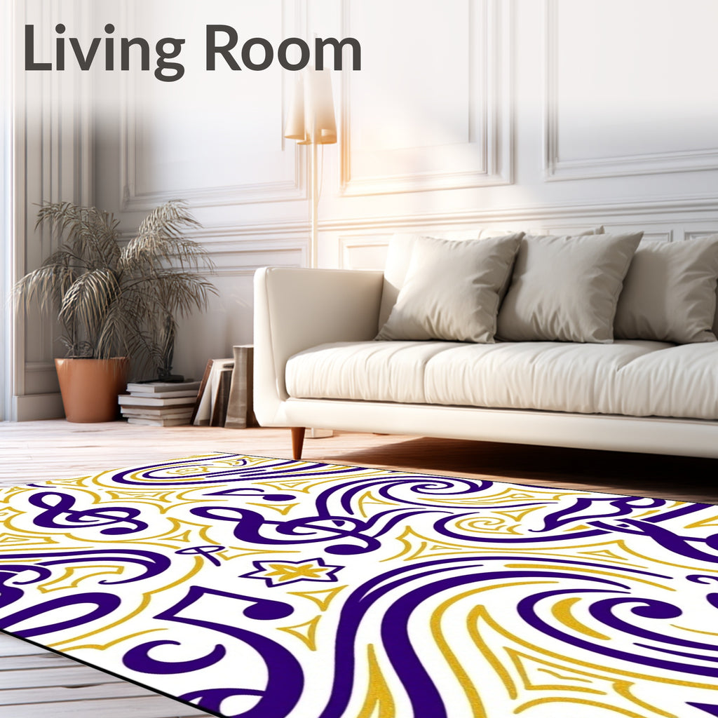 Musical Notes In Purple Gold Rug