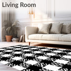 Bold Black White Checkered Pattern Rug