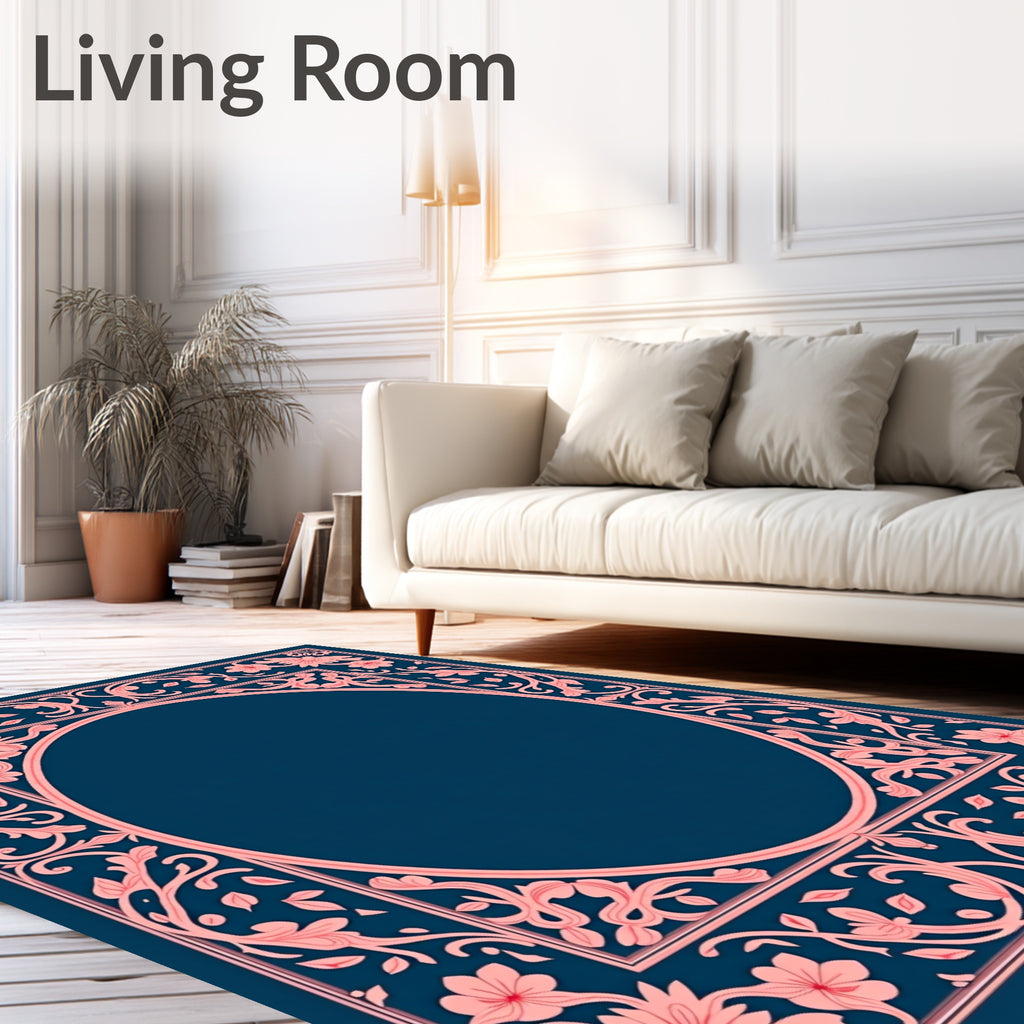 Elegant Floral Swirl Frame Design Rug