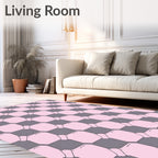 Pink Gray Octagonal Checkerboard Pattern Rug
