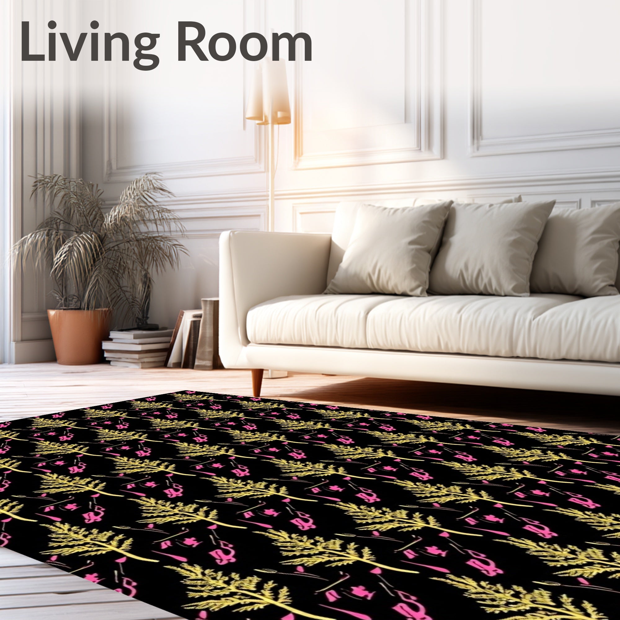 Golden Ferns With Pink Splatters Rug