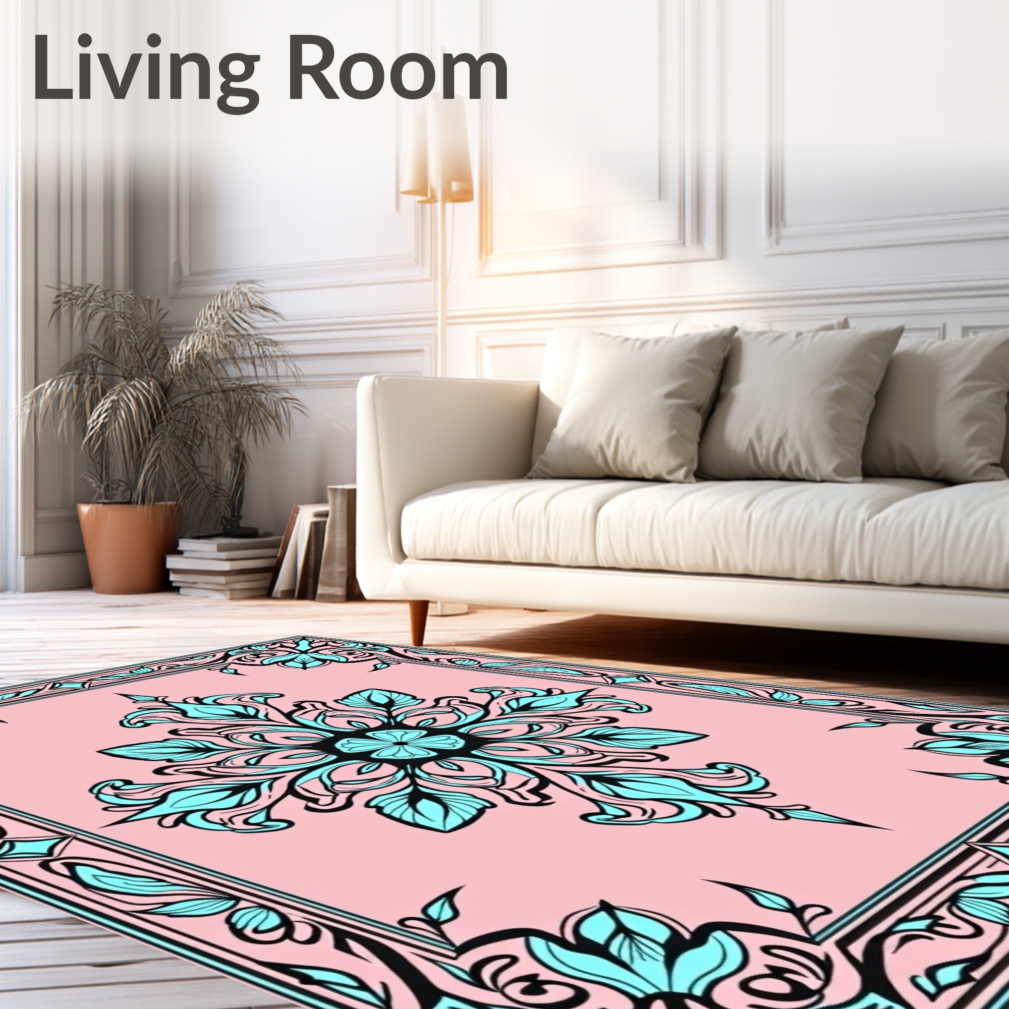 Elegant Blue Floral Symmetry Rug