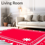 Red Scalloped Floral Border Rug