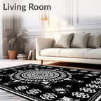 Black White Mandala Floral Pattern Rug