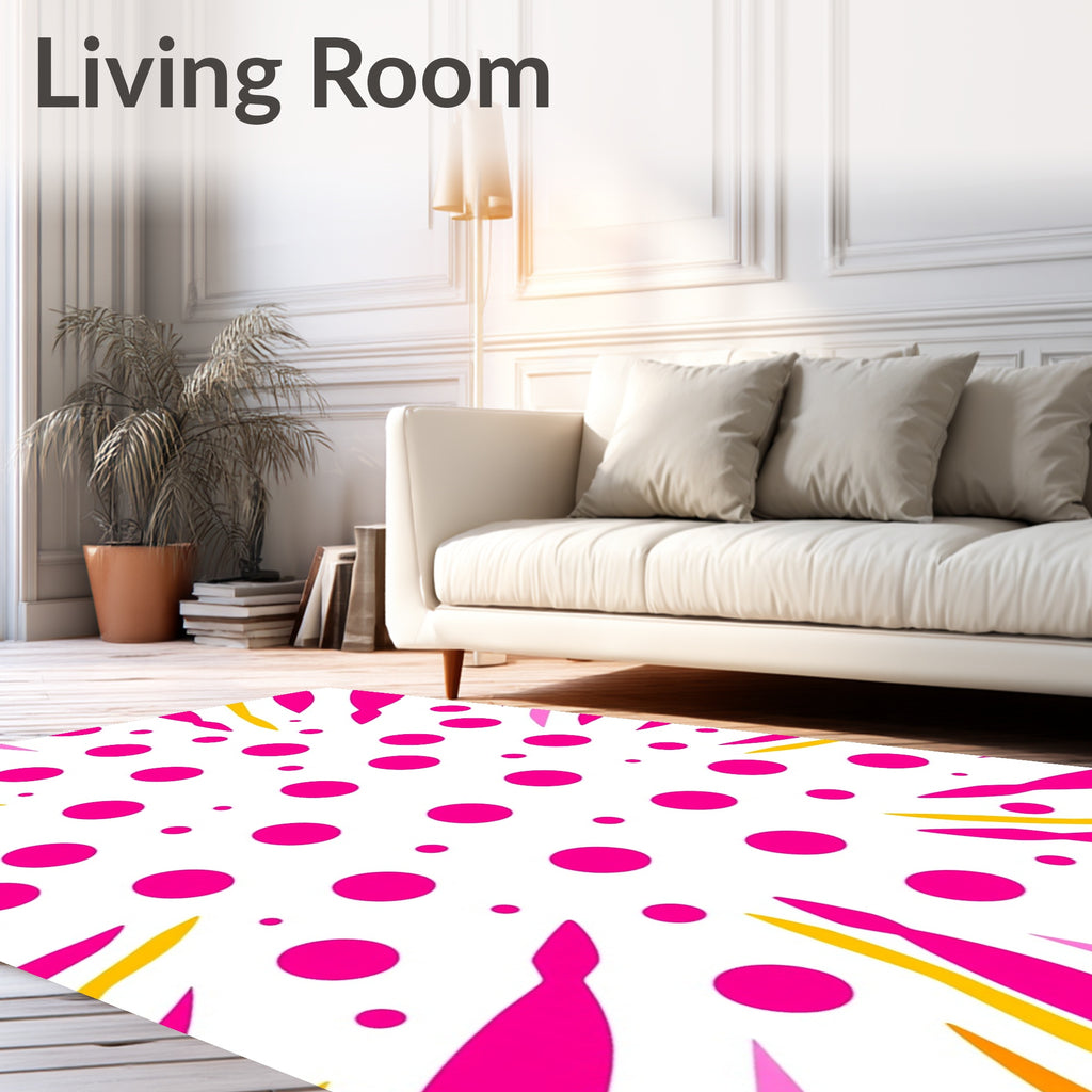 Vibrant Pink Yellow Geometric Dot Burst Rug