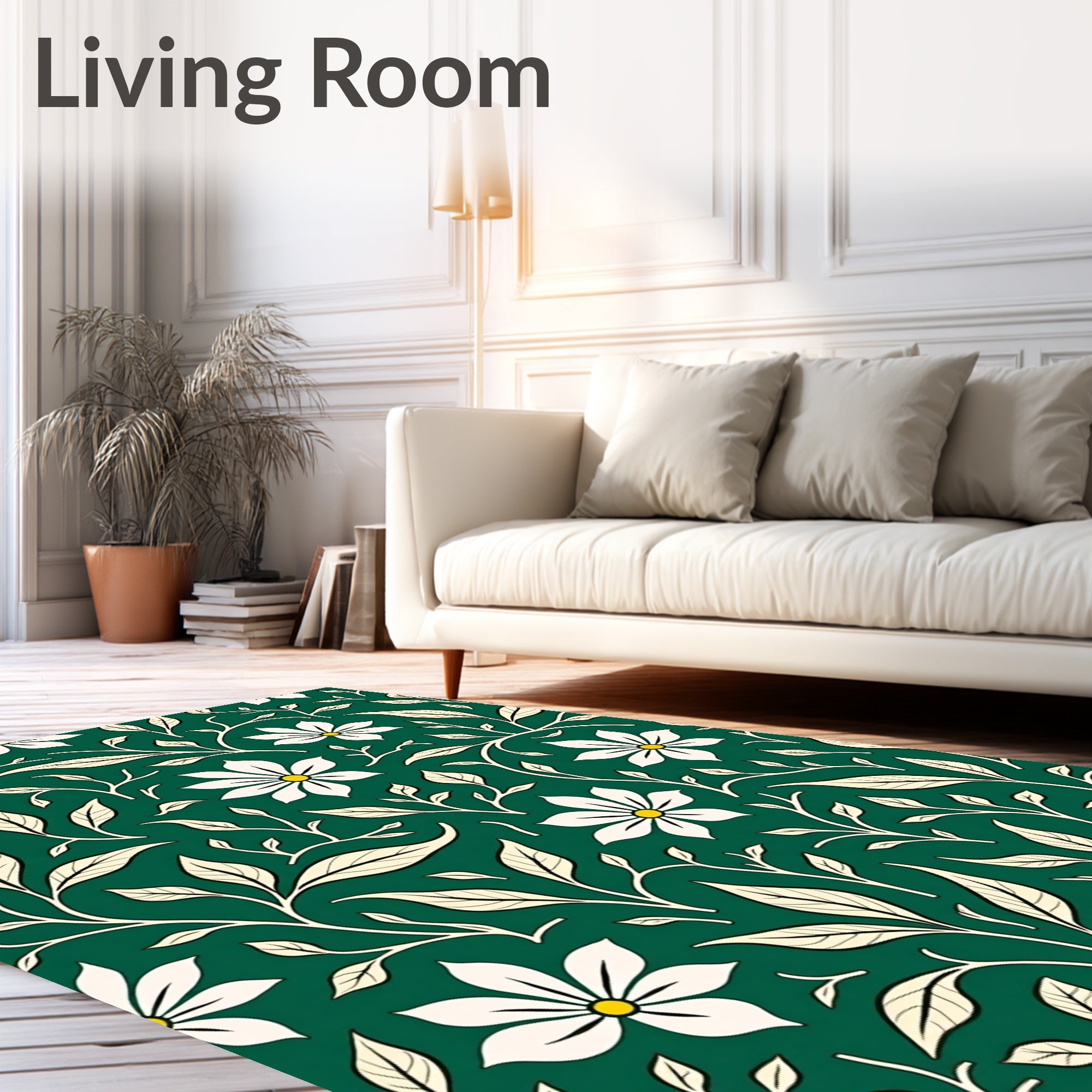 Elegant Cream Floral Vine Pattern Rug