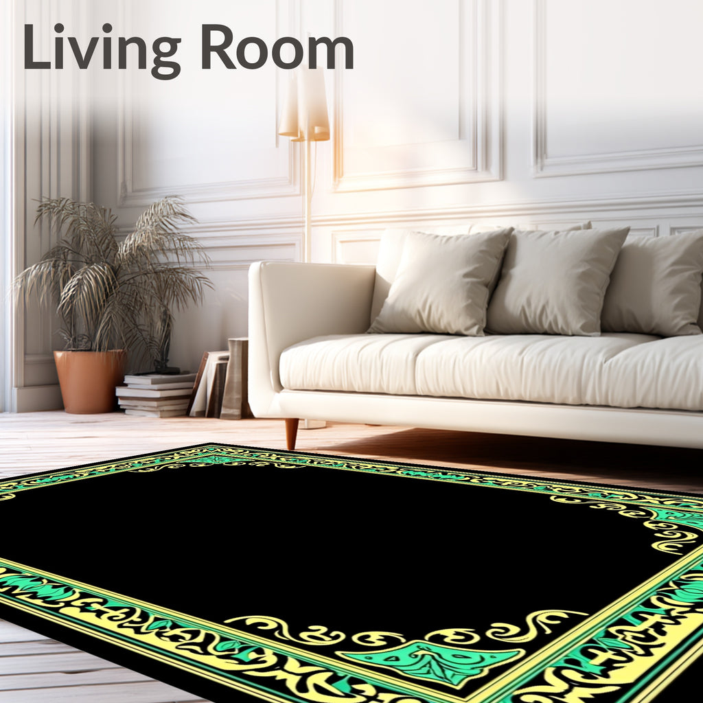 Ornate Filigree Swirls Yellow Green Design Rug