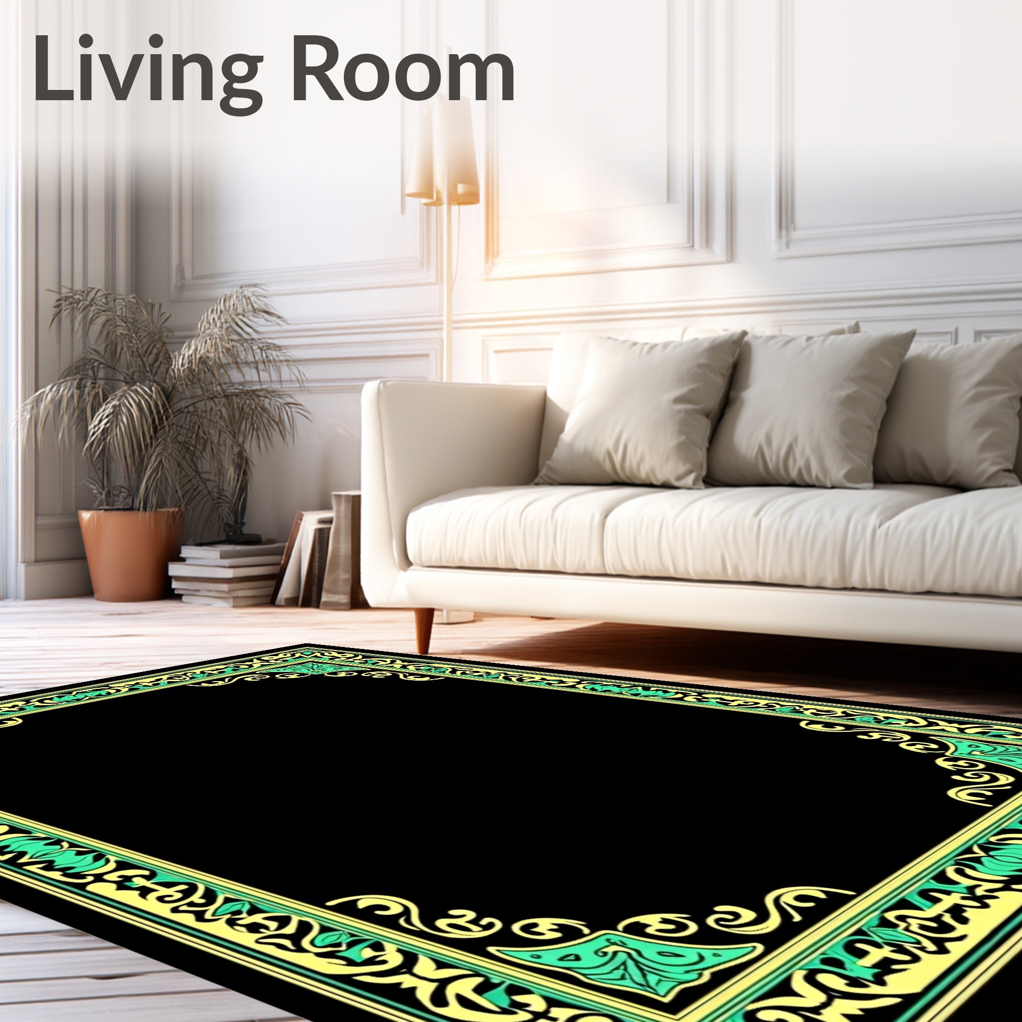 Ornate Filigree Swirls Yellow Green Design Rug
