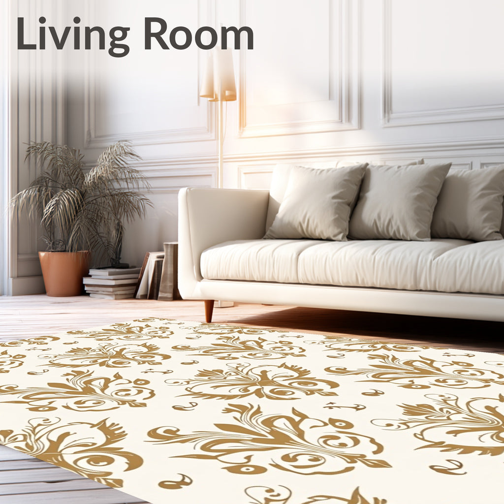 Golden Damask Scroll Pattern Rug