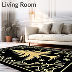 Black Gold Christmas Tree Snowflakes Border Rug