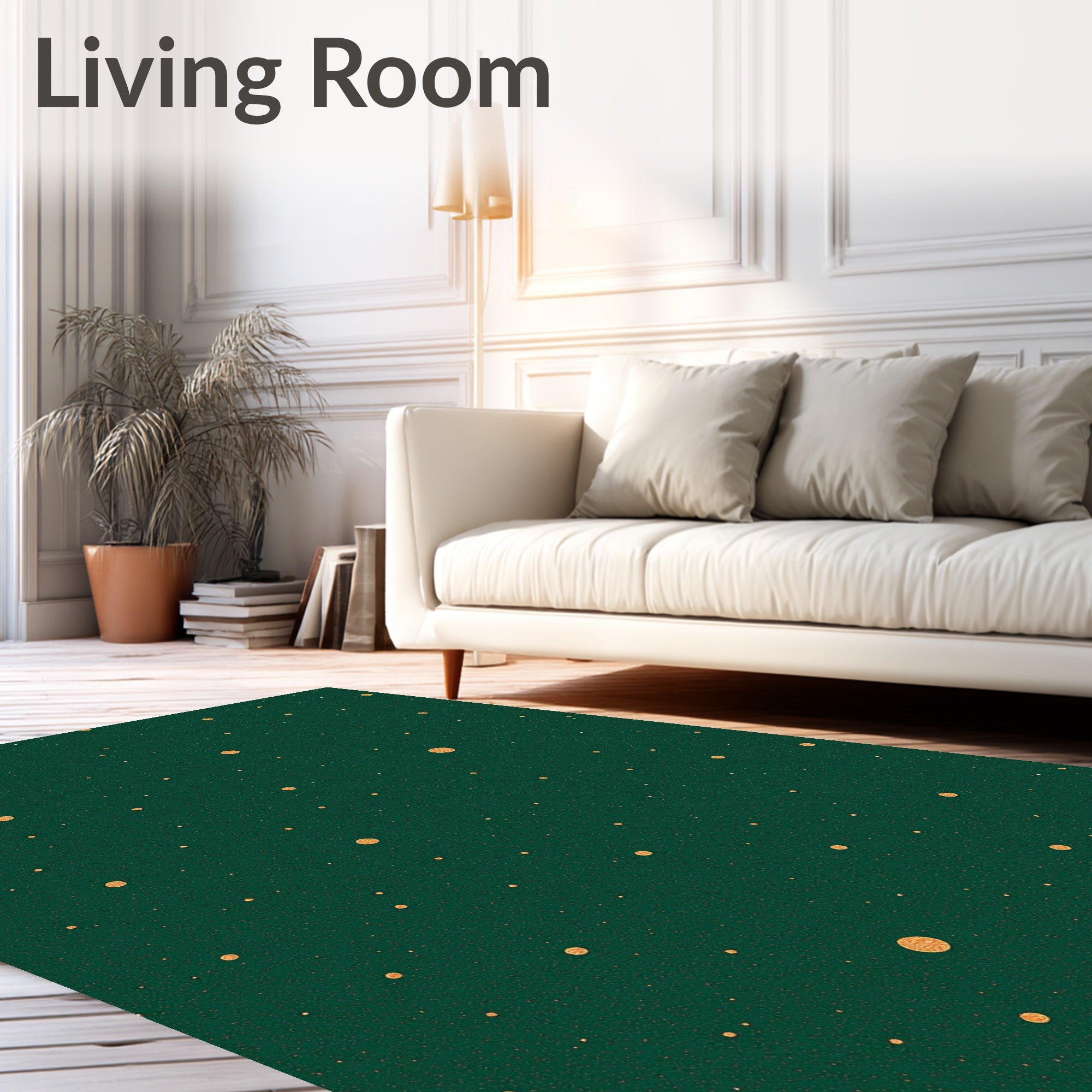 Emerald Green Gold Dot Pattern Rug