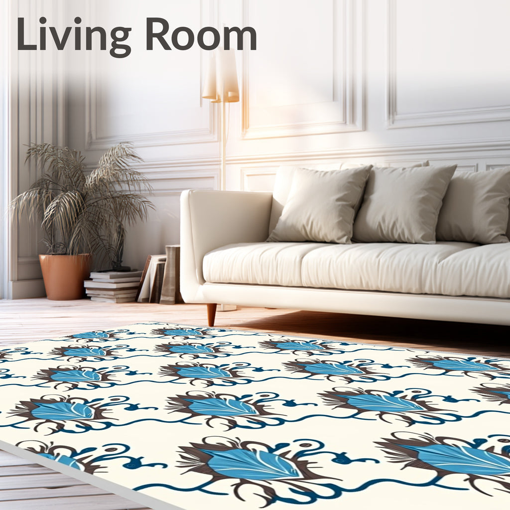 Blue Floral Swirl Pattern Rug