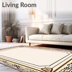 Elegant Cream Bordered Floral Pattern Rug