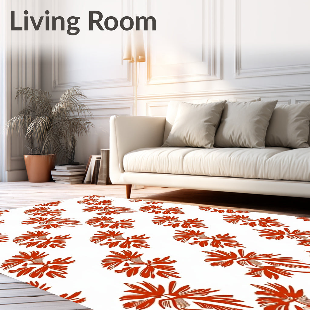 Red Floral Patterned Abstract Rug