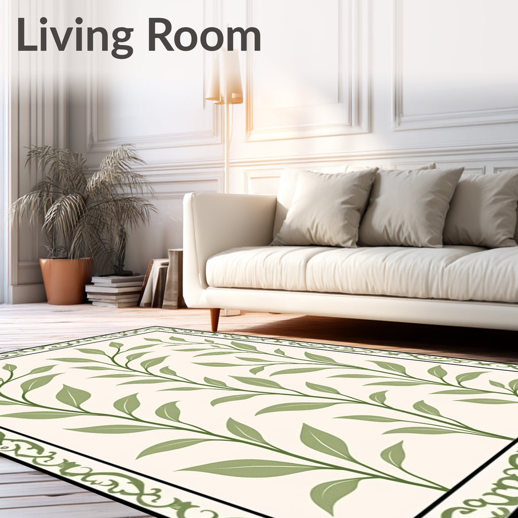 Elegant Green Leaf Vine Pattern Rug