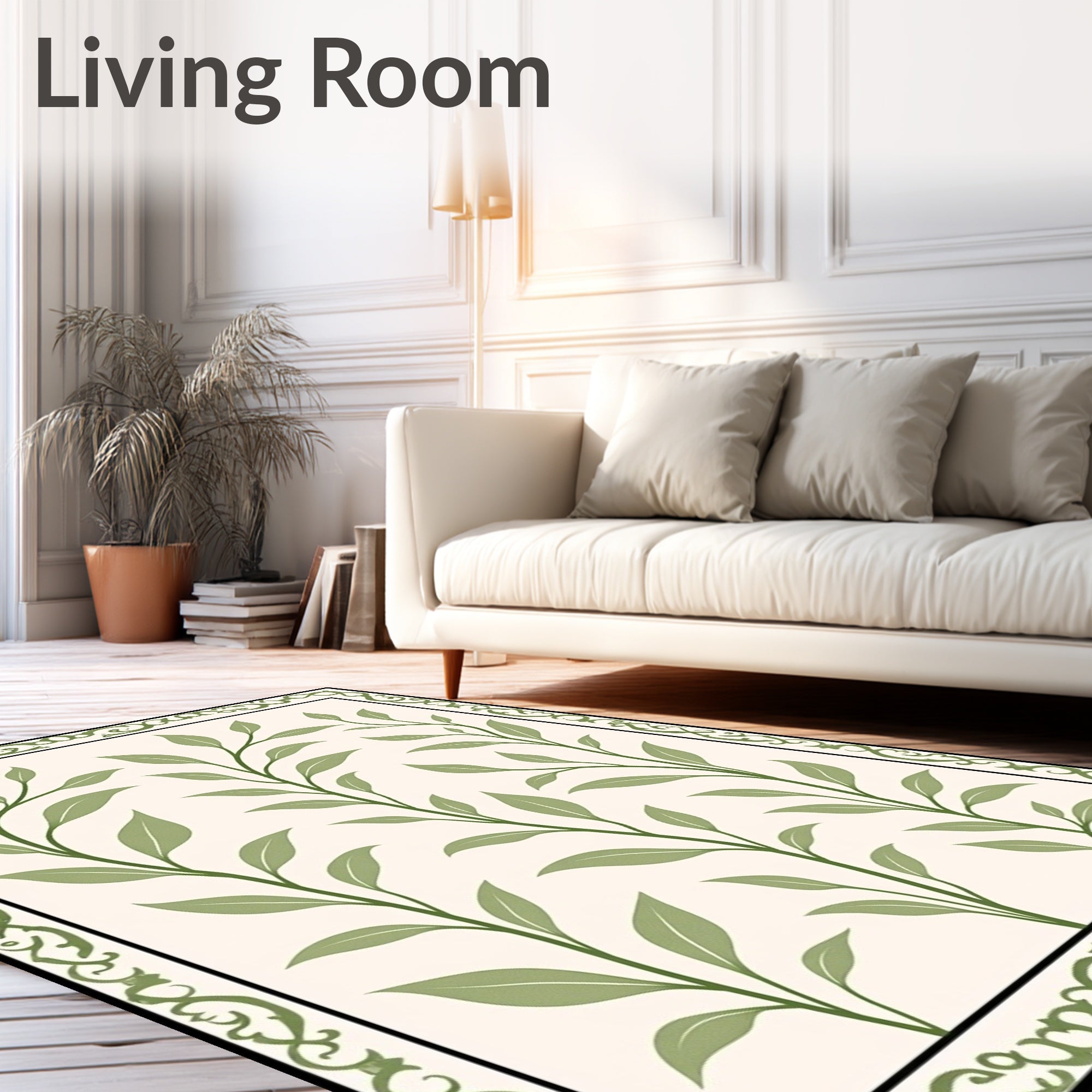 Elegant Green Leaf Vine Pattern Rug