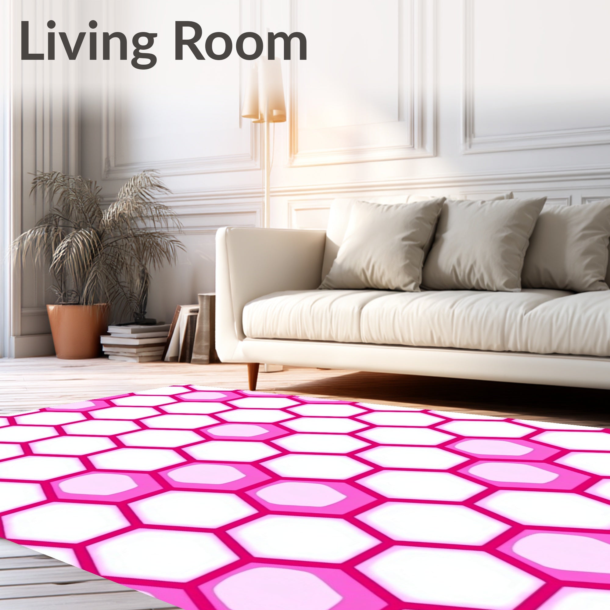 Pink Hexagon Geometric Honeycomb Design Rug