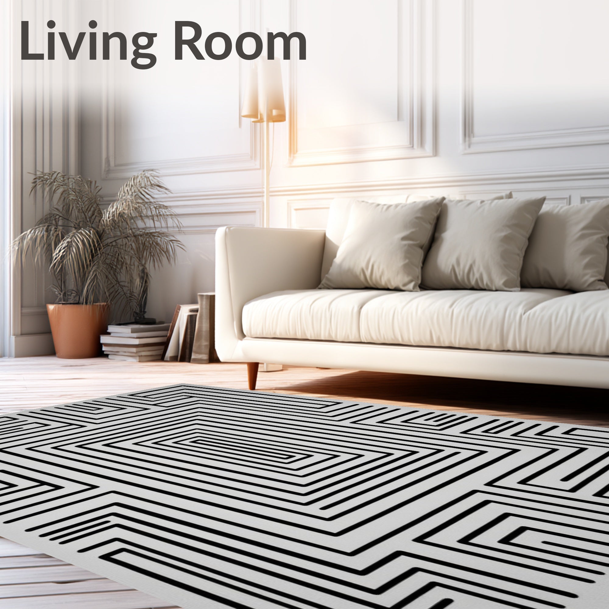 Minimalist Black White Maze Art Rug