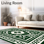 Dark Green White Geometric Floral Rug