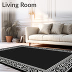 Abstract Black White Interlocking Border Rug