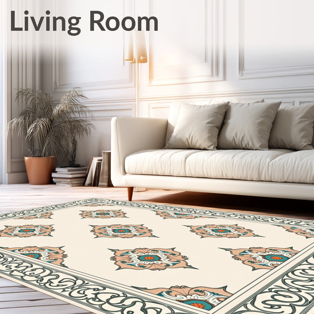 Scroll Border Floral Medallion Pattern Rug