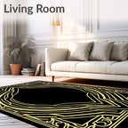 Elegant Black Gold Geometric Pattern Rug