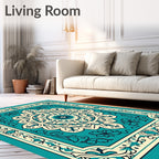 Intricate Teal Floral Medallion Rug
