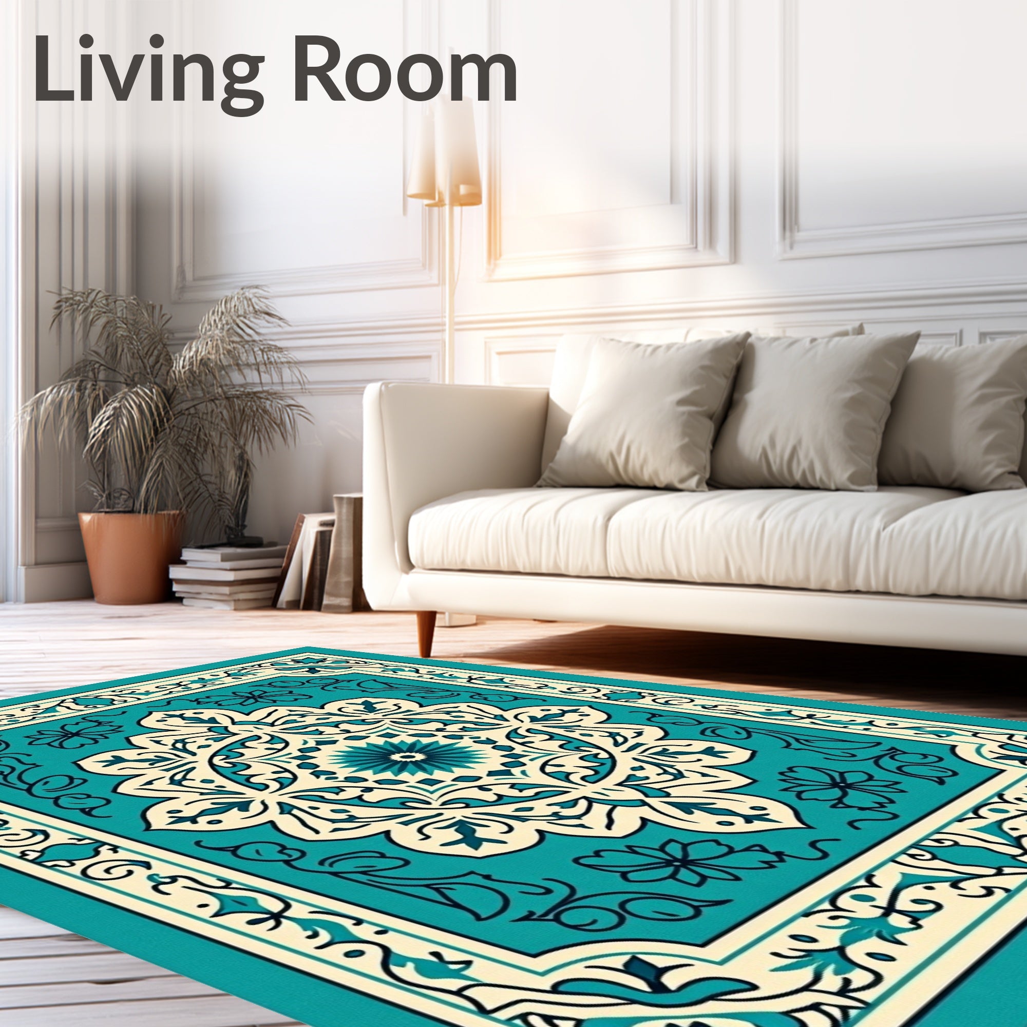 Intricate Teal Floral Medallion Rug