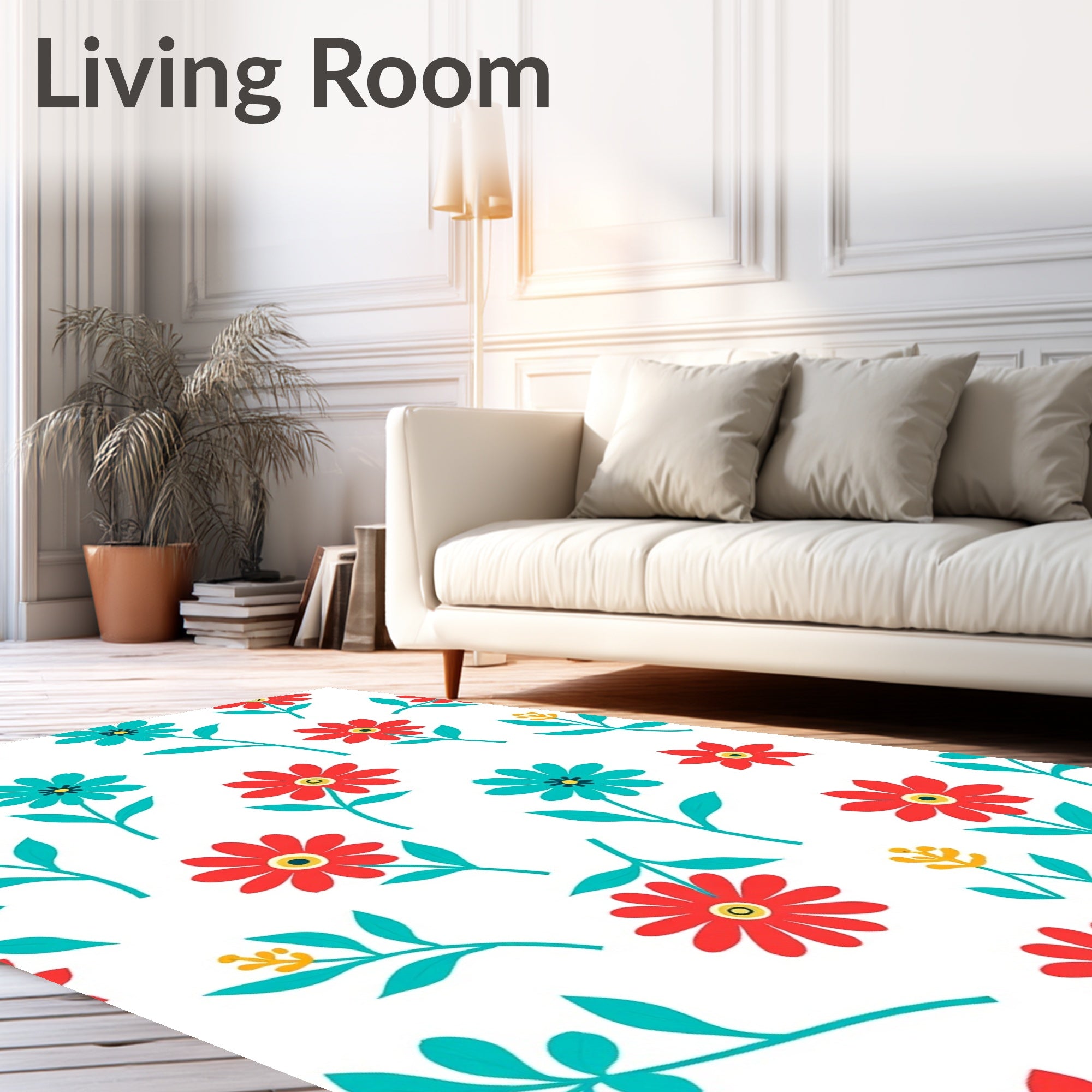 Red Teal Flower Pattern Design Rug