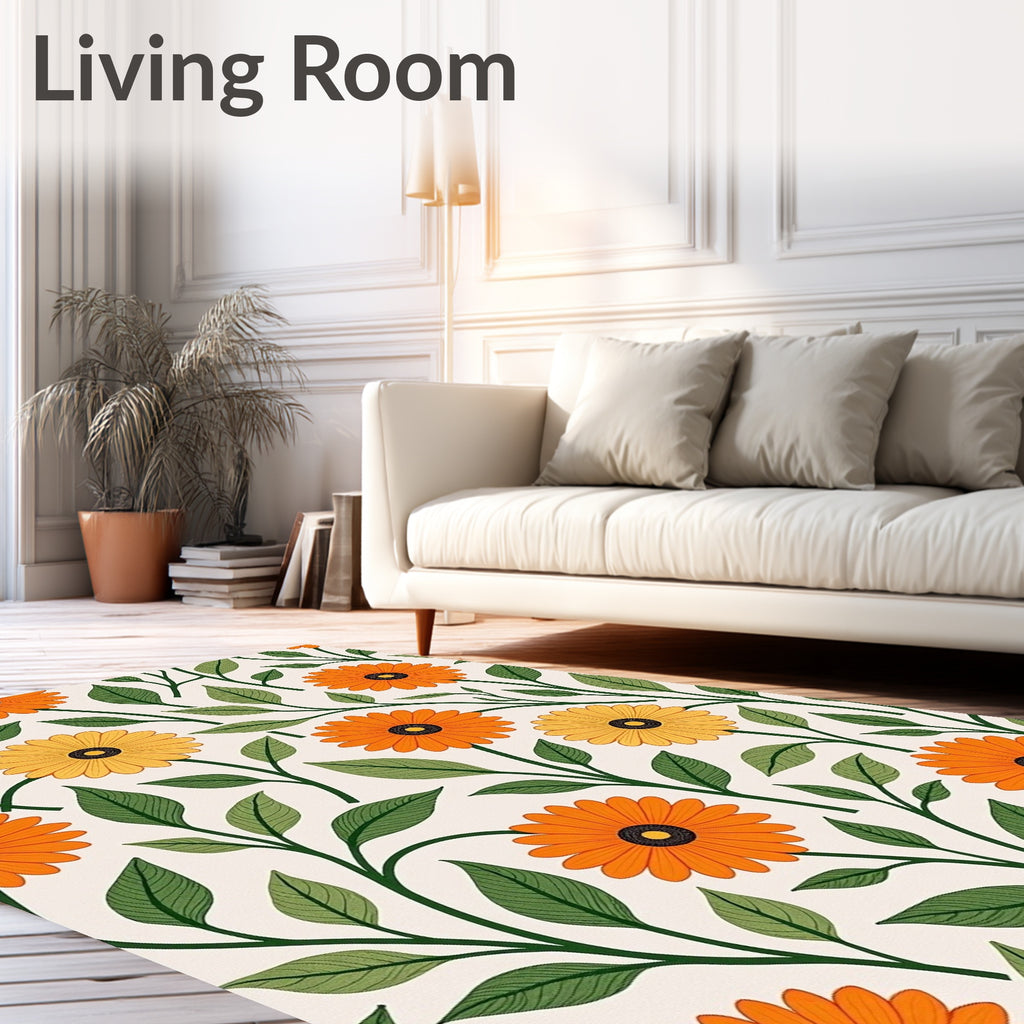 Orange Yellow Floral Vine Pattern Rug