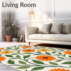 Orange Yellow Floral Vine Pattern Rug
