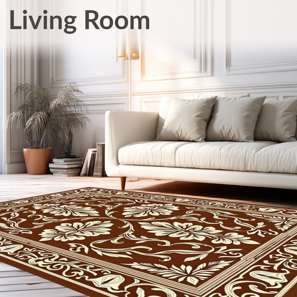 Classic Floral Ornament Brown Rug