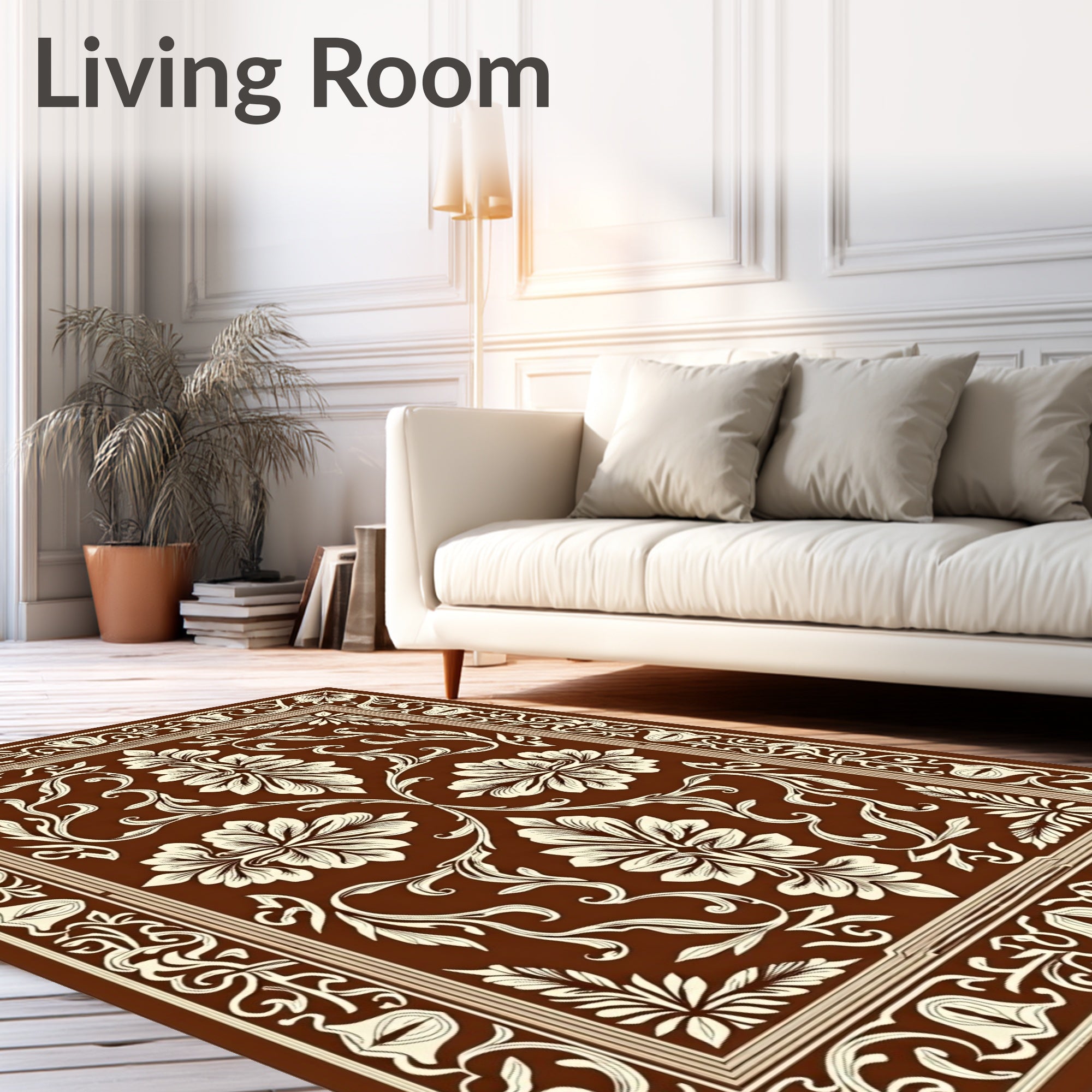 Classic Floral Ornament Brown Rug