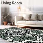 Monochrome Floral Mandala Pattern Rug