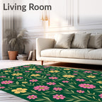 Yellow Pink Floral Botanical Design Rug