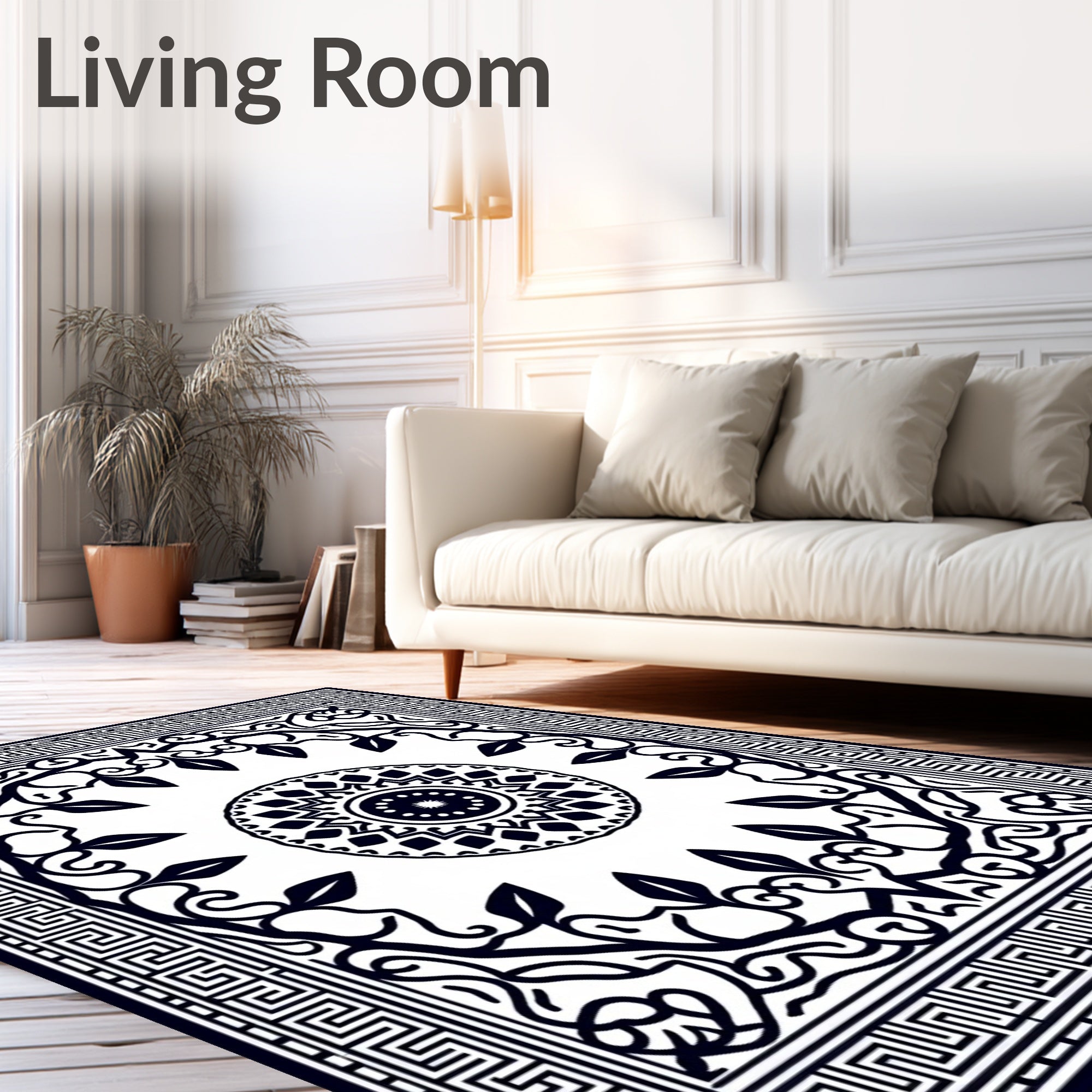 Black White Intricate Mandala Pattern Rug