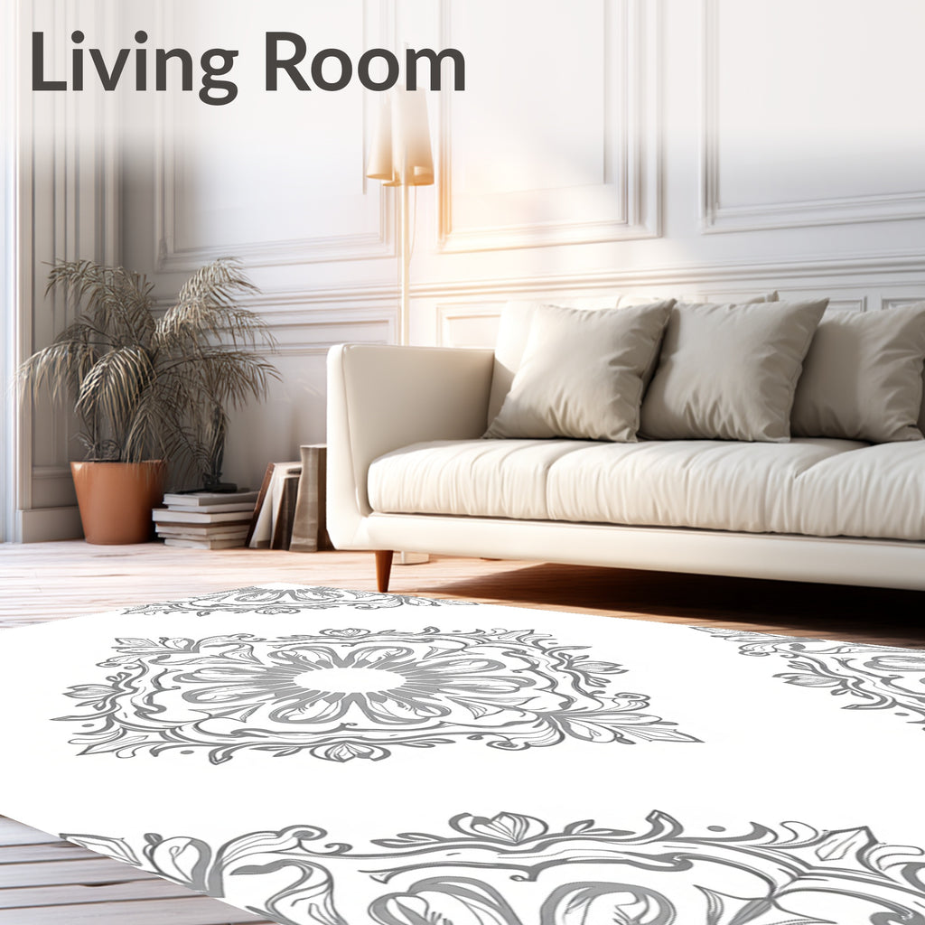 Classic Gray Floral Medallion Pattern Rug
