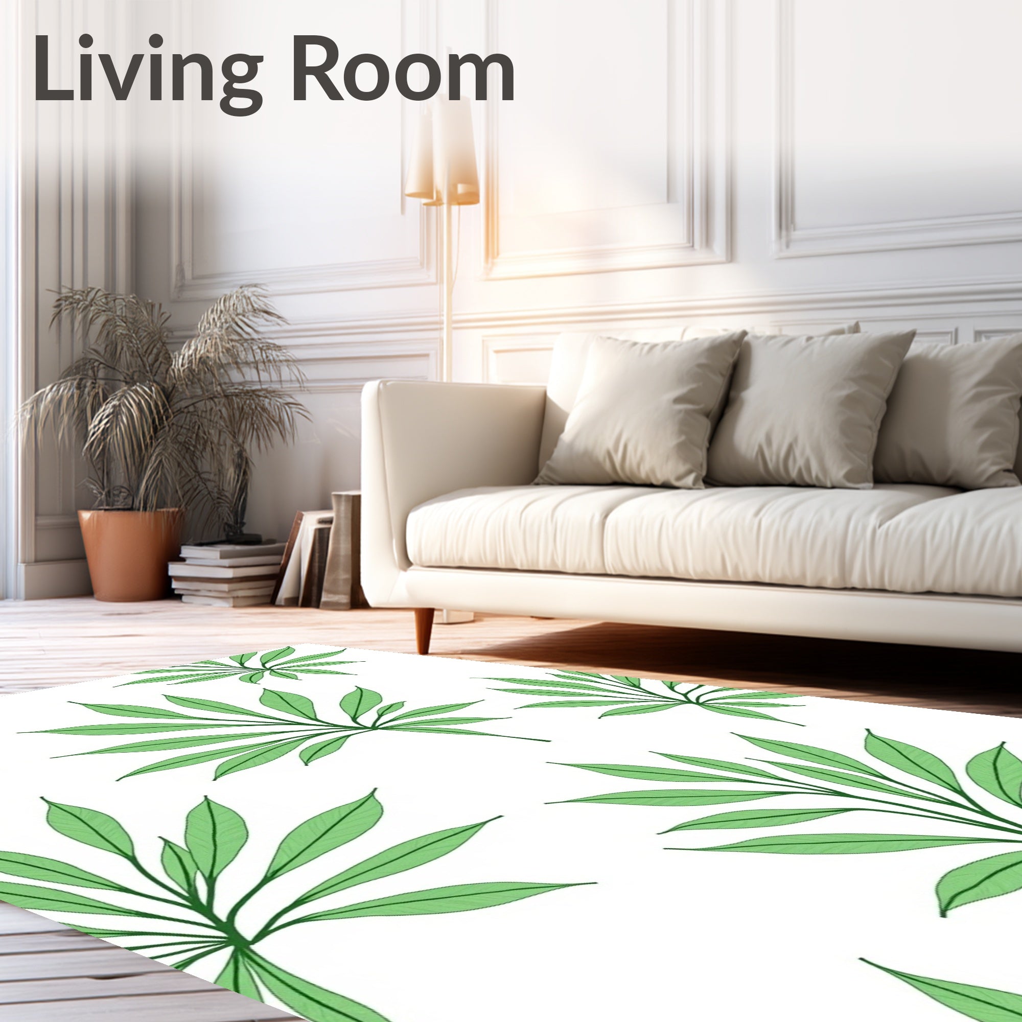 Green Leaf Patterned Fresh Design Rug