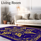 Ornate Blue Yellow Floral Mandala Rug