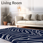 Daring White Navy Abstract Swirls Rug