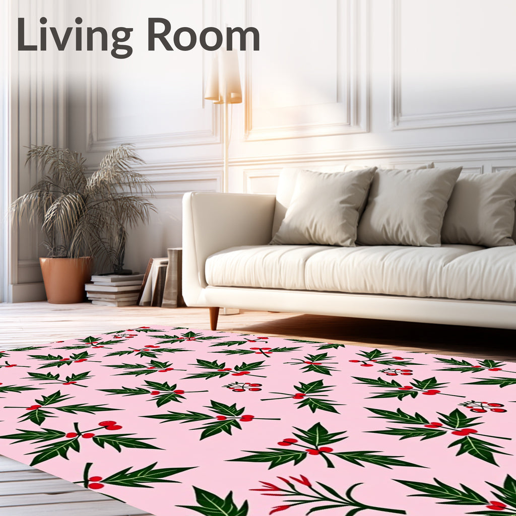 Pink Berry Leaf Pattern Rug