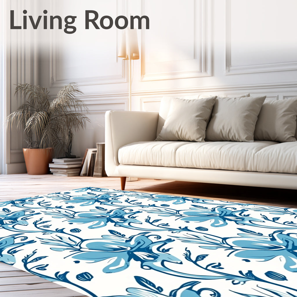 Blue Stylized Floral Vines Rug