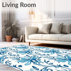 Blue Stylized Floral Vines Rug
