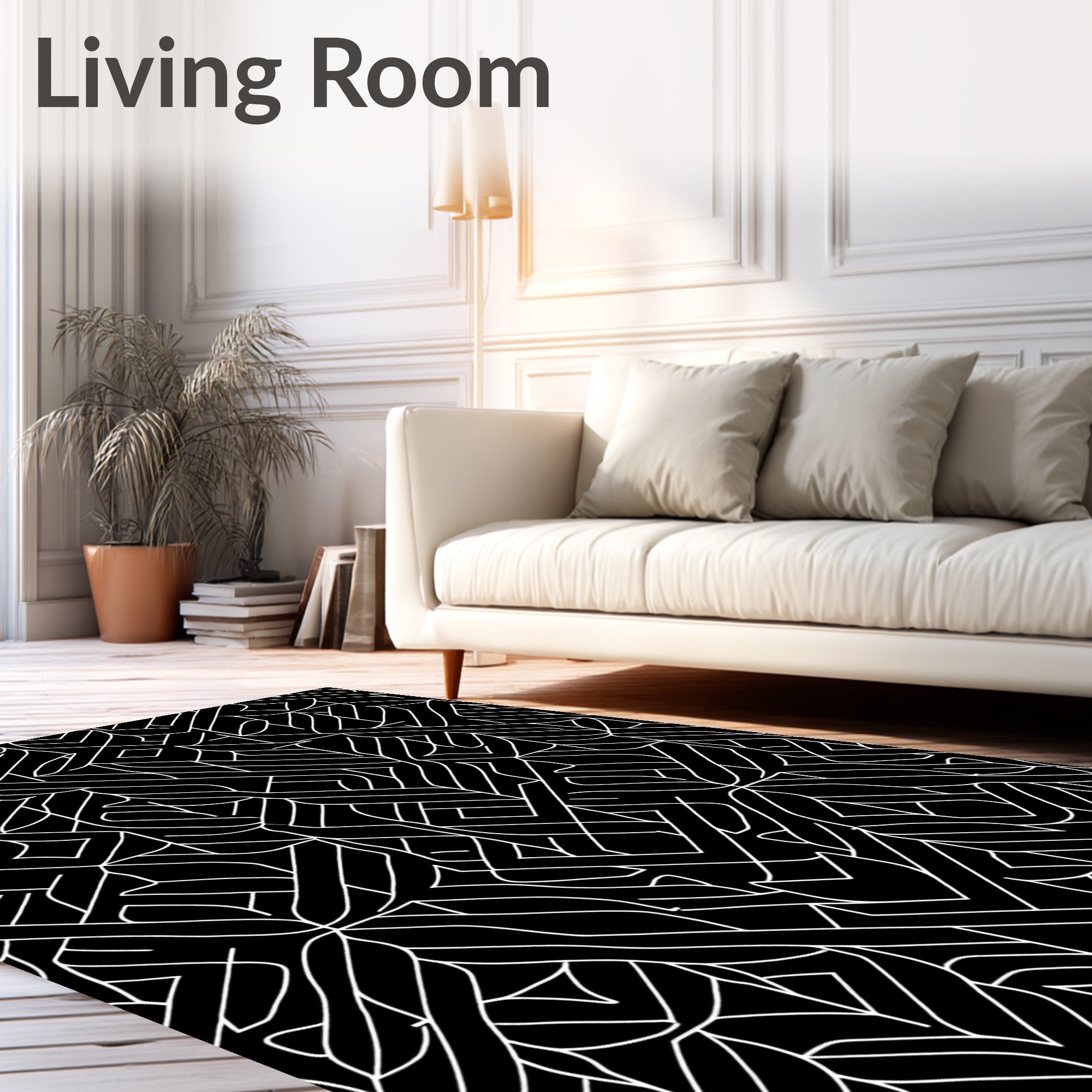 Black White Geometric Deco Liner Rug
