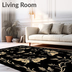 Golden Butterflies and Floral Vines Design Rug
