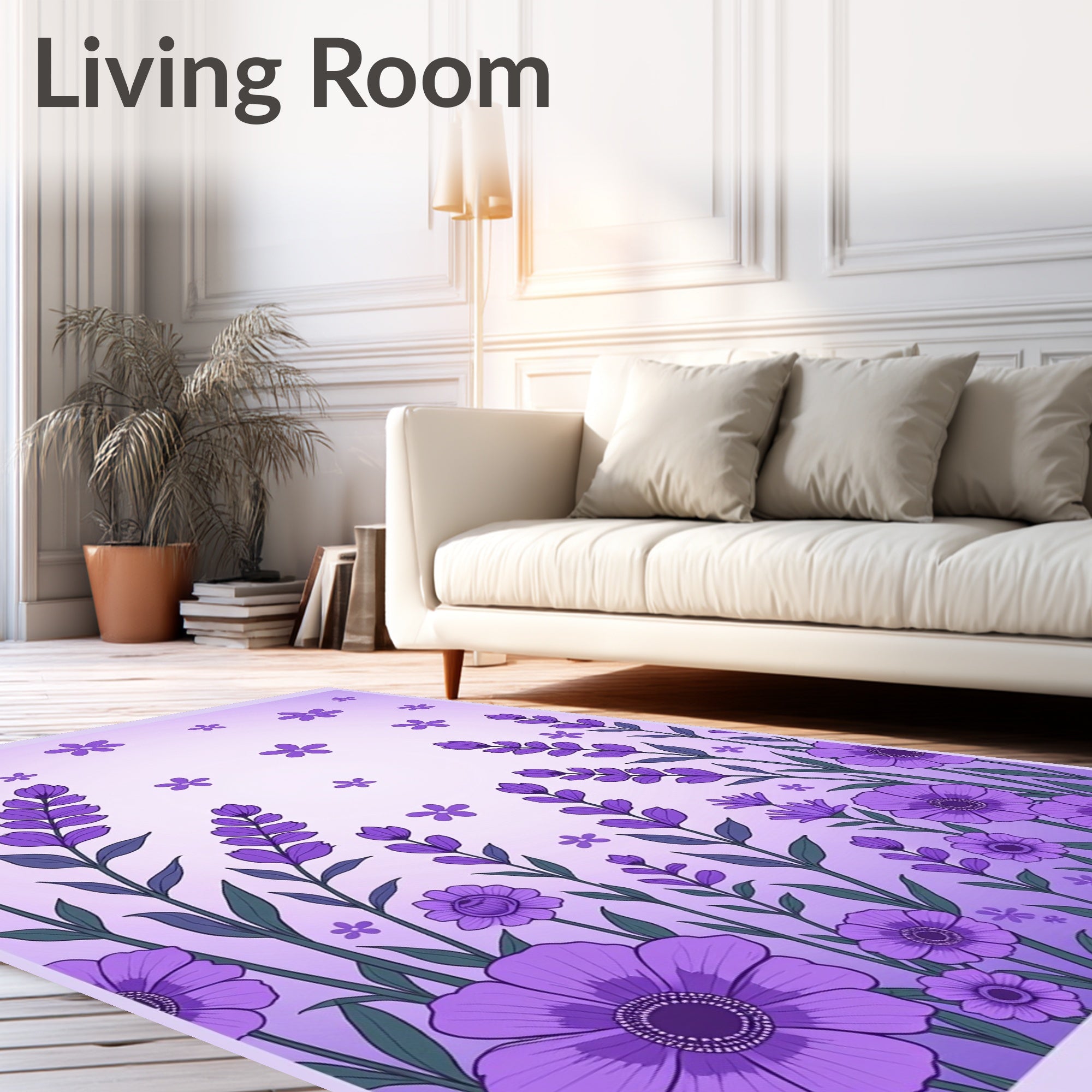 Lavender Floral Pattern Rug