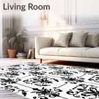 Classic Damask Floral Black White Pattern Rug