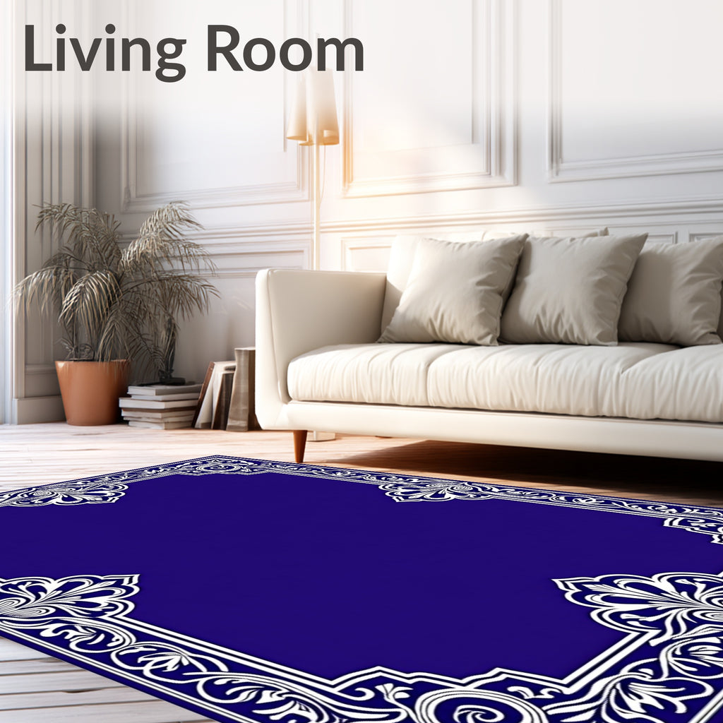 Elegant White Scrollwork Border Design Rug