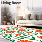 Bright Orange Floral Pattern Rug